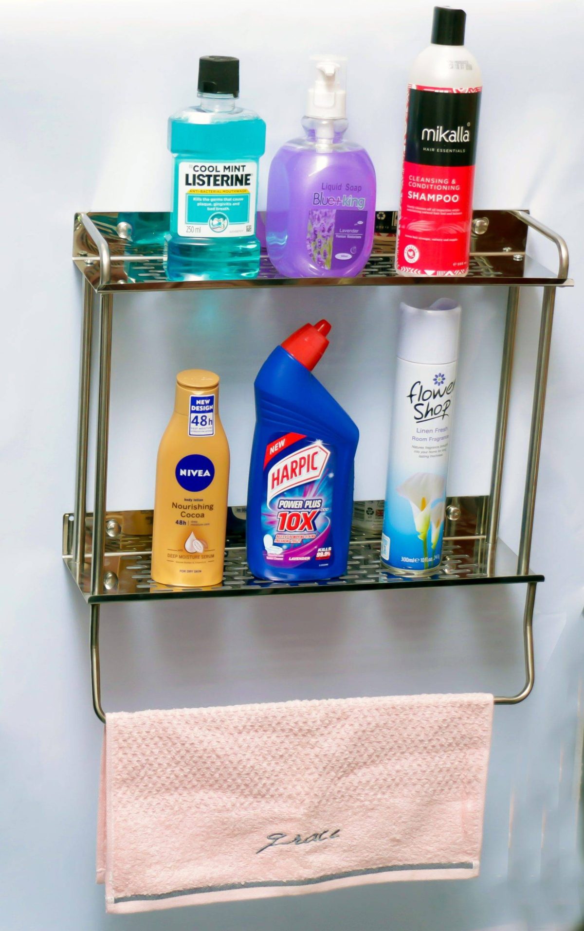 N005 ( BY 150 Double Rectangle Shelf 40 cm with Towel Bar ) - Image 2