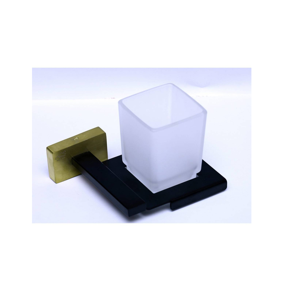 Glass Square Tumbler Holder - Glass Toothbrush Holder , Black & Gold in Nairobi Kenya