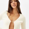 Ribbed V-Neck Cardigan With Rhinestone Detail - Image 3