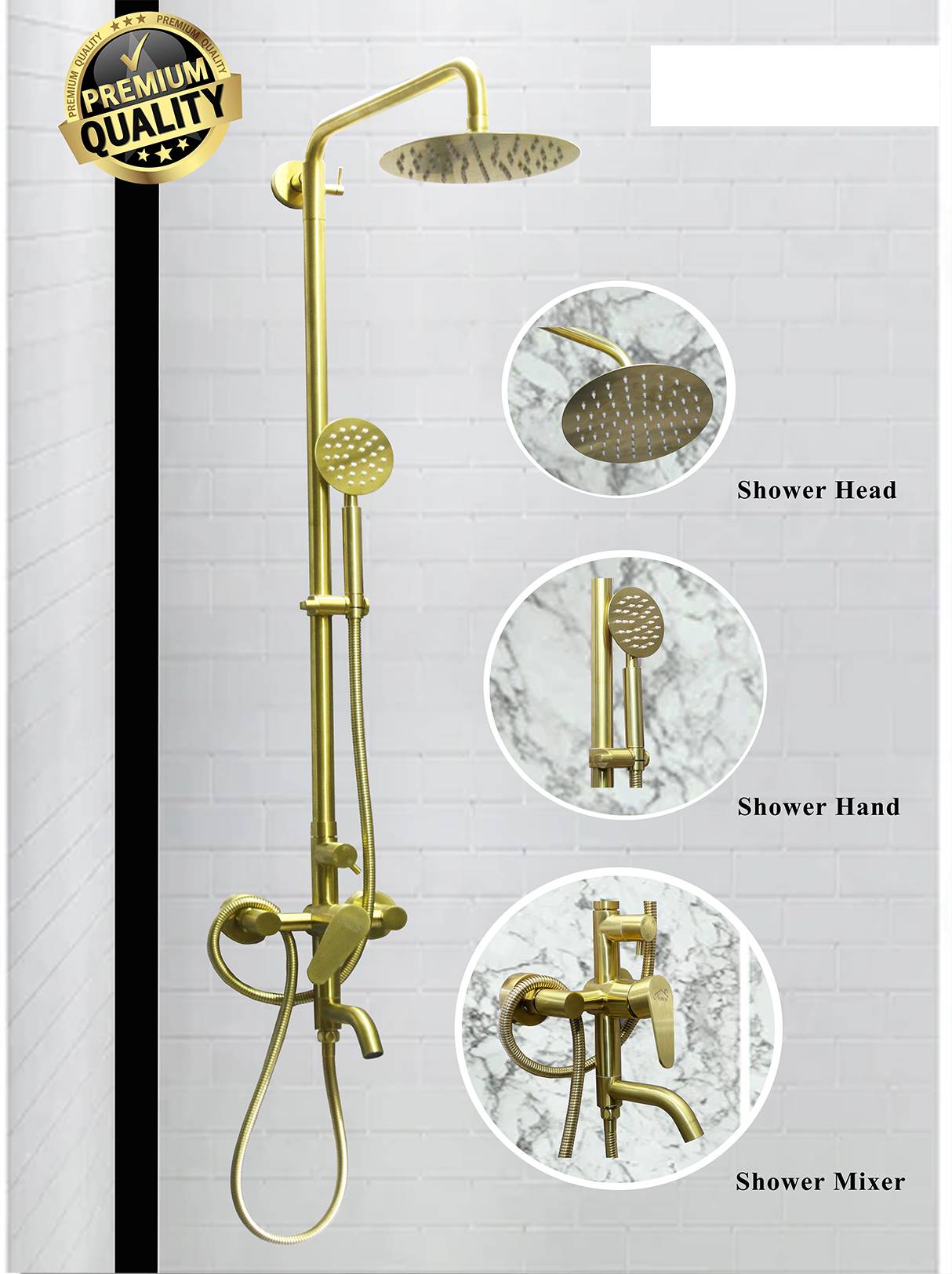 SH4301G SS304 THREE WAY SHOWER SET BRUSHED GOLD Nemsi Holdings