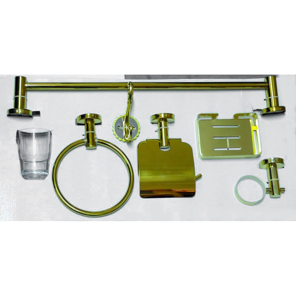 Full Bathroom Accessories 6 Piece Set in Gold Finish in Nairobi, Kenya | Bathroom Accessories | 6 PC Bathroom Set - Tissue Holder, Towel Ring and Rod, Hooks, Tissue and Soap Holder