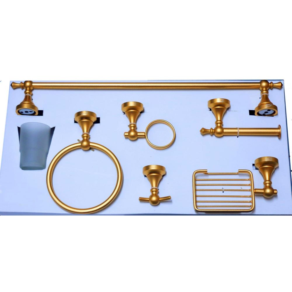 Full Bathroom Accessories 6 Piece Set in Champagne Gold Finish in Nairobi, Kenya | Champagne Gold Finish Bathroom Accessories | 6 PC Bathroom Set - Tissue Holder, Towel Ring and Rod, Hooks, Tissue and Soap Holder