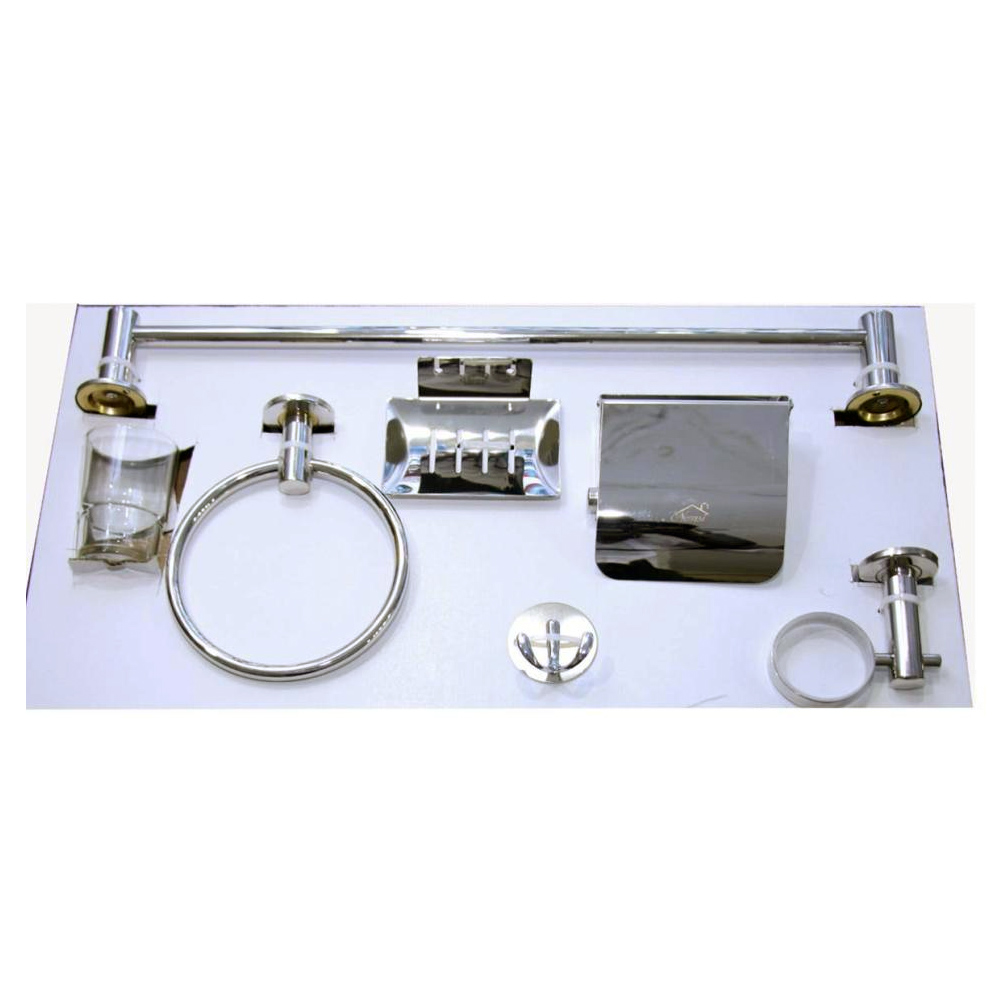 Full Bathroom Accessories 6 Piece Set in Mirror Finish in Nairobi, Kenya | Silver Finish Bathroom Accessories | 6 PC Bathroom Set - Tissue Holder, Towel Ring and Rod, Hooks, Tissue and Soap Holder