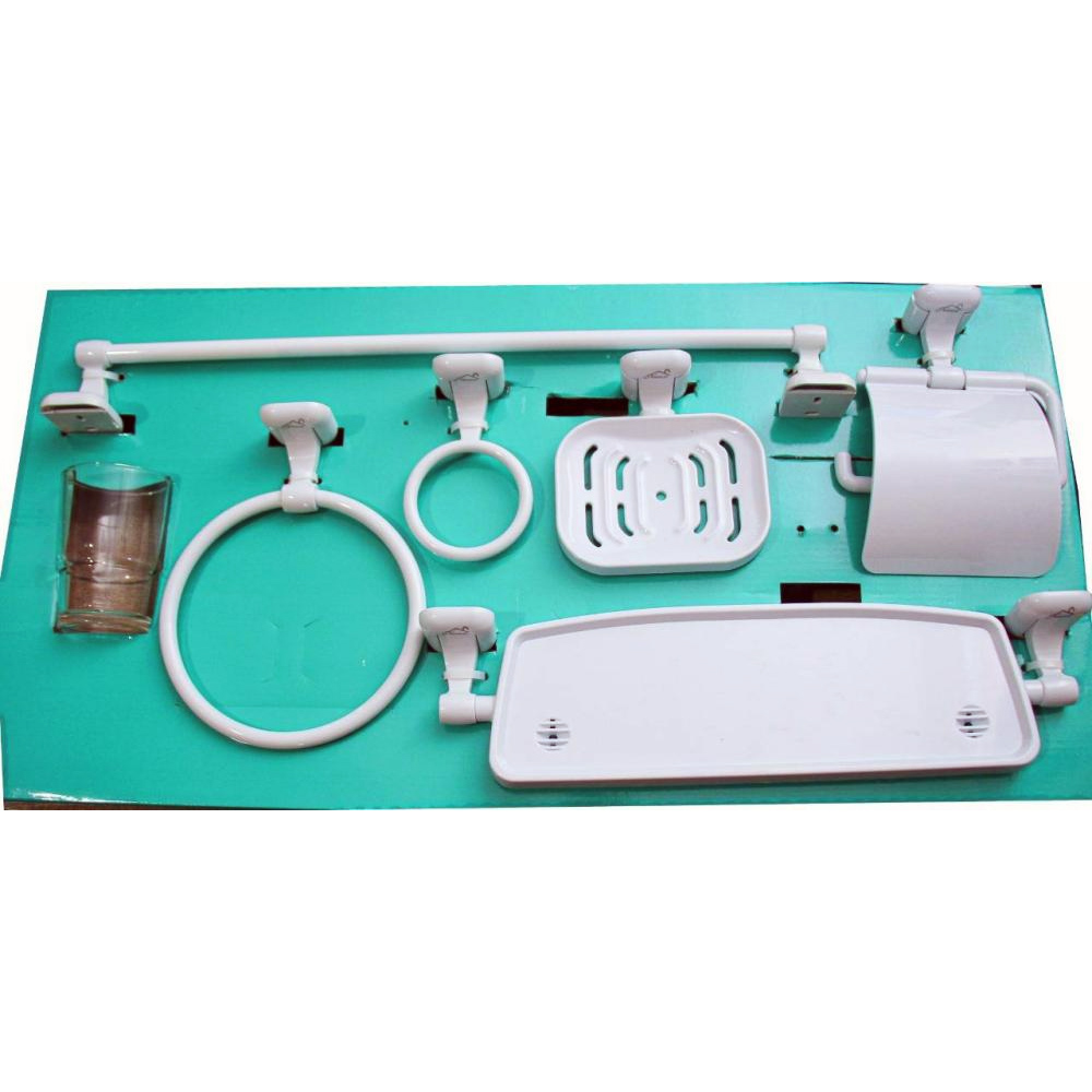 Full Bathroom Accessories 6 Piece Set in ABS White Plastic in Nairobi, Kenya | Bathroom Accessories | 6 PC Bathroom Set - Tissue Holder, Towel Ring and Rod, Hooks, Tissue and Soap Holder