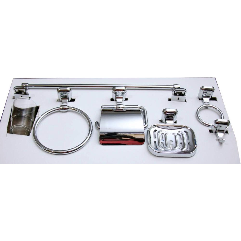 Full Bathroom Accessories 6 Piece Set in ABS Chrome Plastic Finish in Nairobi, Kenya | Bathroom Accessories | 6 PC Bathroom Set - Tissue Holder, Towel Ring and Rod, Hooks, Tissue and Soap Holder