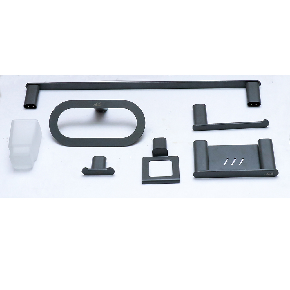 6Pcs Gun Grey Complete Bathroom Set - Full Bathroom Accessories 6 Piece Set in Gun Grey Finish in Nairobi, Kenya | Gun Grey Finish Bathroom Accessories | 6 PC Bathroom Set - Tissue Holder, Towel Ring and Rod, Hooks, Tissue and Soap Holder