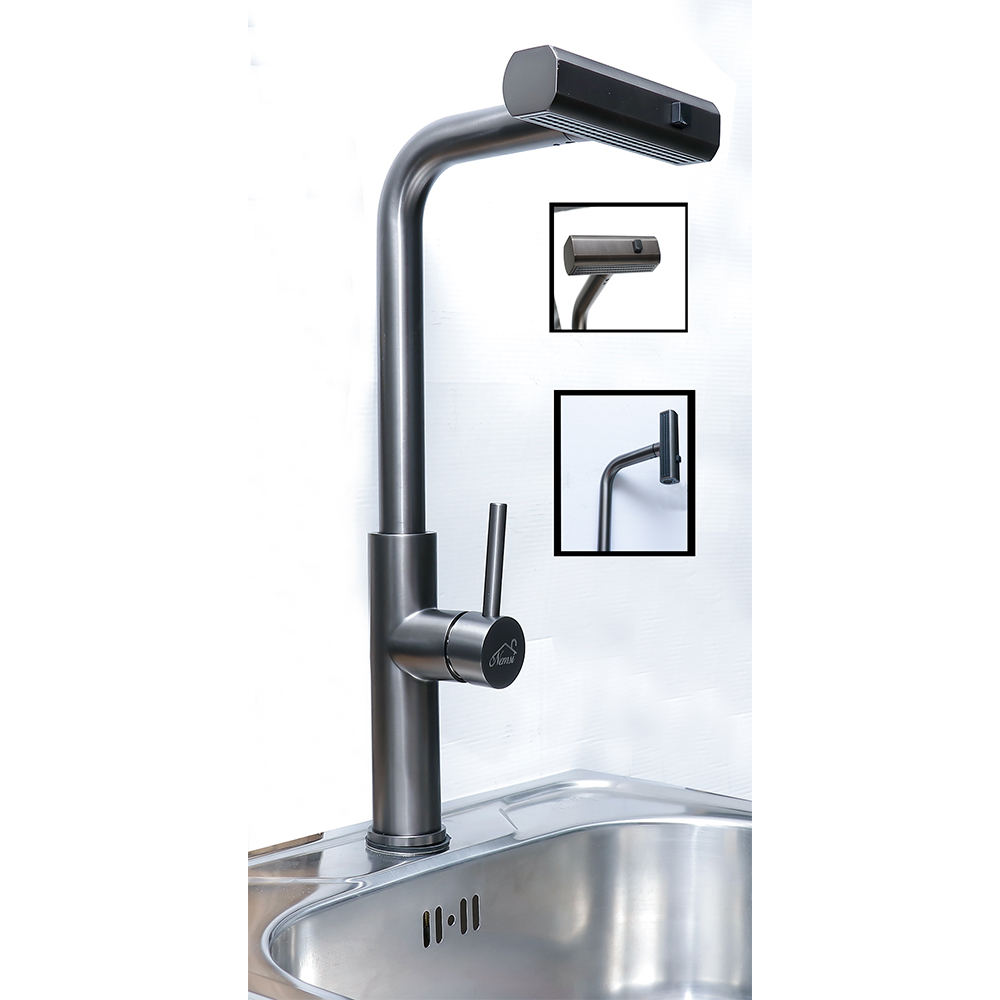 Gun Grey Left on Pull Down Kitchen Mixer