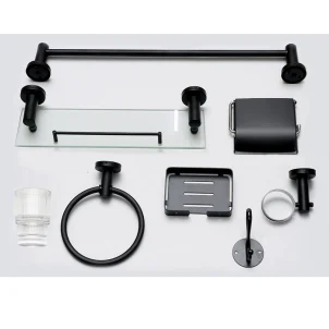 N223B - 7pc- Bathroom Set With 40cm Glass Shelf-black