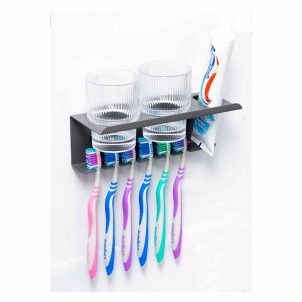 Double Tumbler -6 Slots Toothbrush Holder - Gun Grey