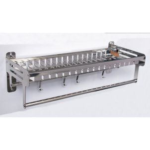 Slatted Ss Towel Shelf With Towel Bar+hooks-mirror